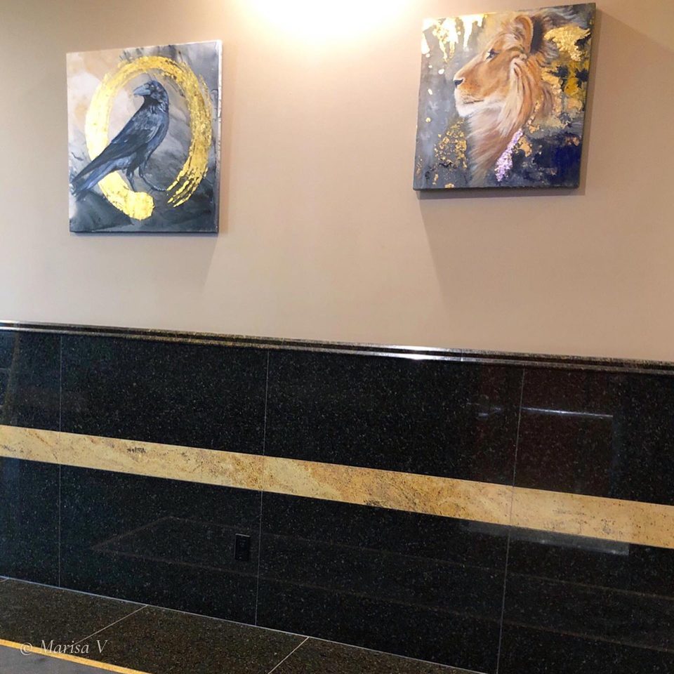 Ensō Circle + Crow: hung with Leo in a lobby, 2019