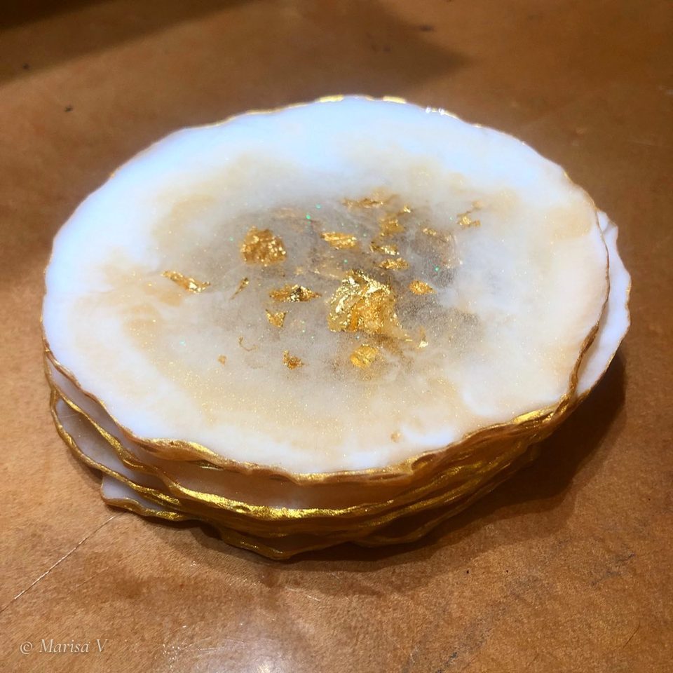 Resin Coasters, Ivory and Gold: detail