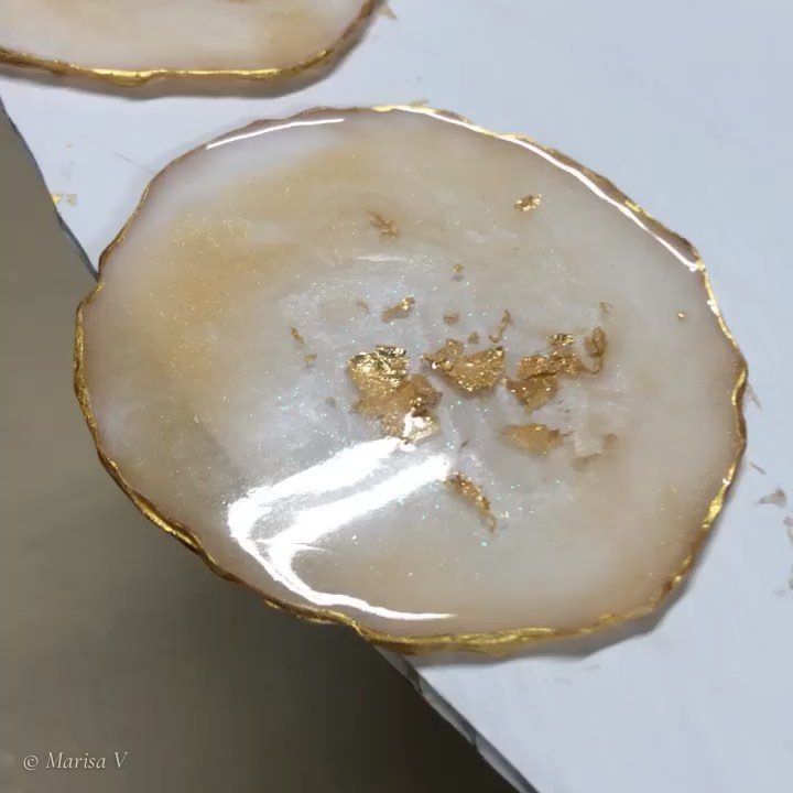 Resin Coasters, Ivory and Gold: detail